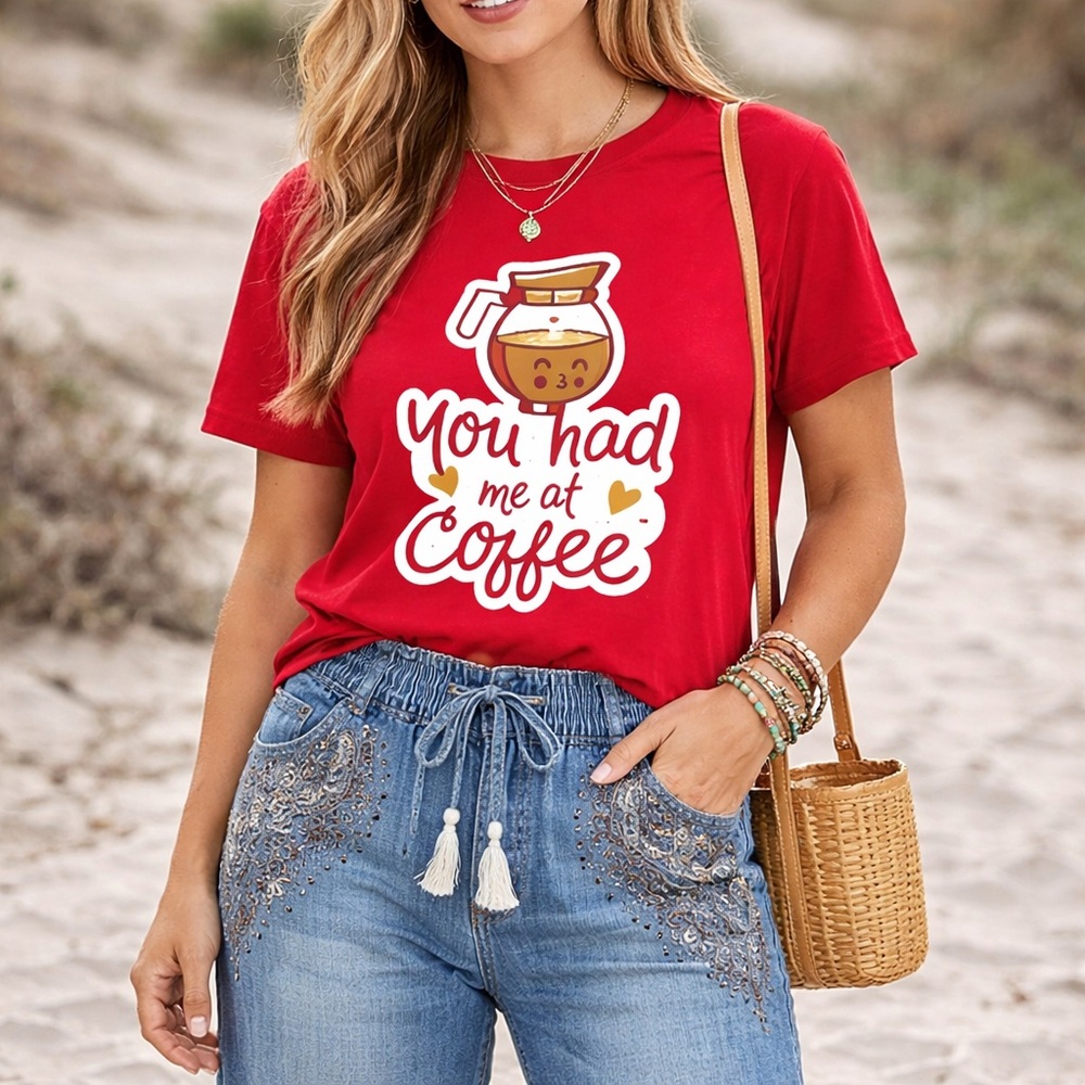 Red Unisex Top You Had Me At Coffee Red Shirt Sleeve Tee Shirt Size XL NWOT